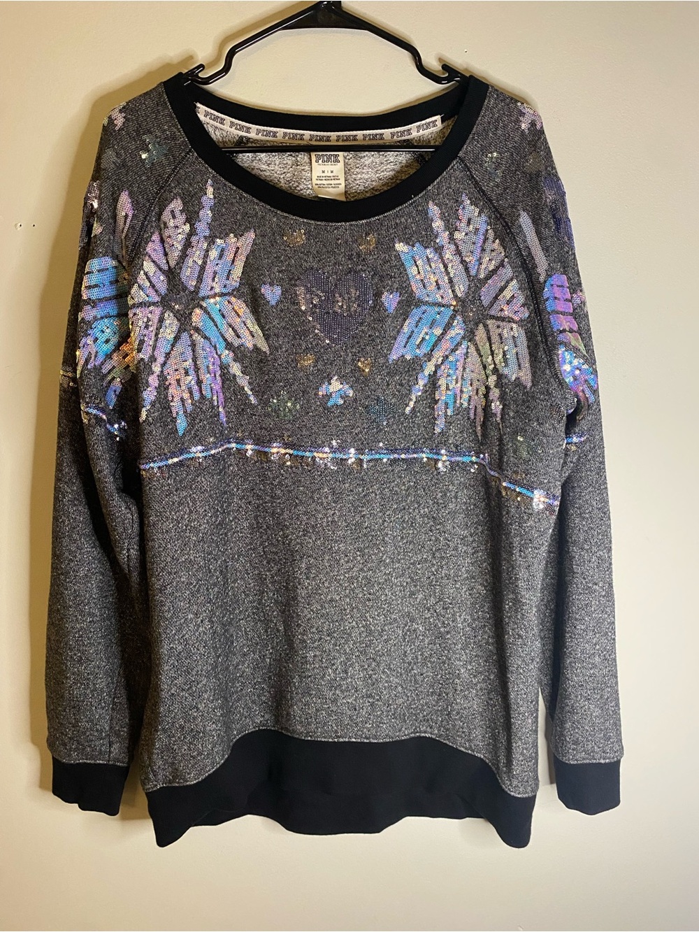 PINK Victoria's Secret Gray Sweatshirt with Iridescent Sequin Butterflies